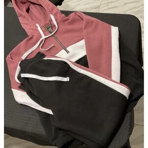LA + Image Sweatsuit Womens Large Pink Colorblock Hoodie Joggers 2 Piece Set